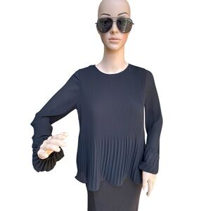 Zara Black Pleated Chiffon Blouse, NWOT, S